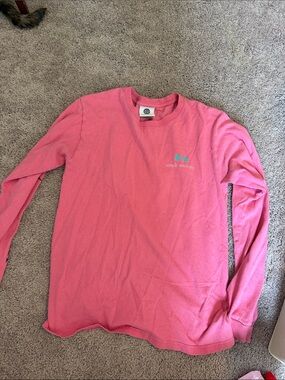 Simply Southern Men's Long Sleeve Tee - Pink with Aqua Logo